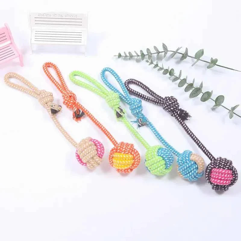 Multicolor braided cotton rope ball dog chew toys with braided end balls