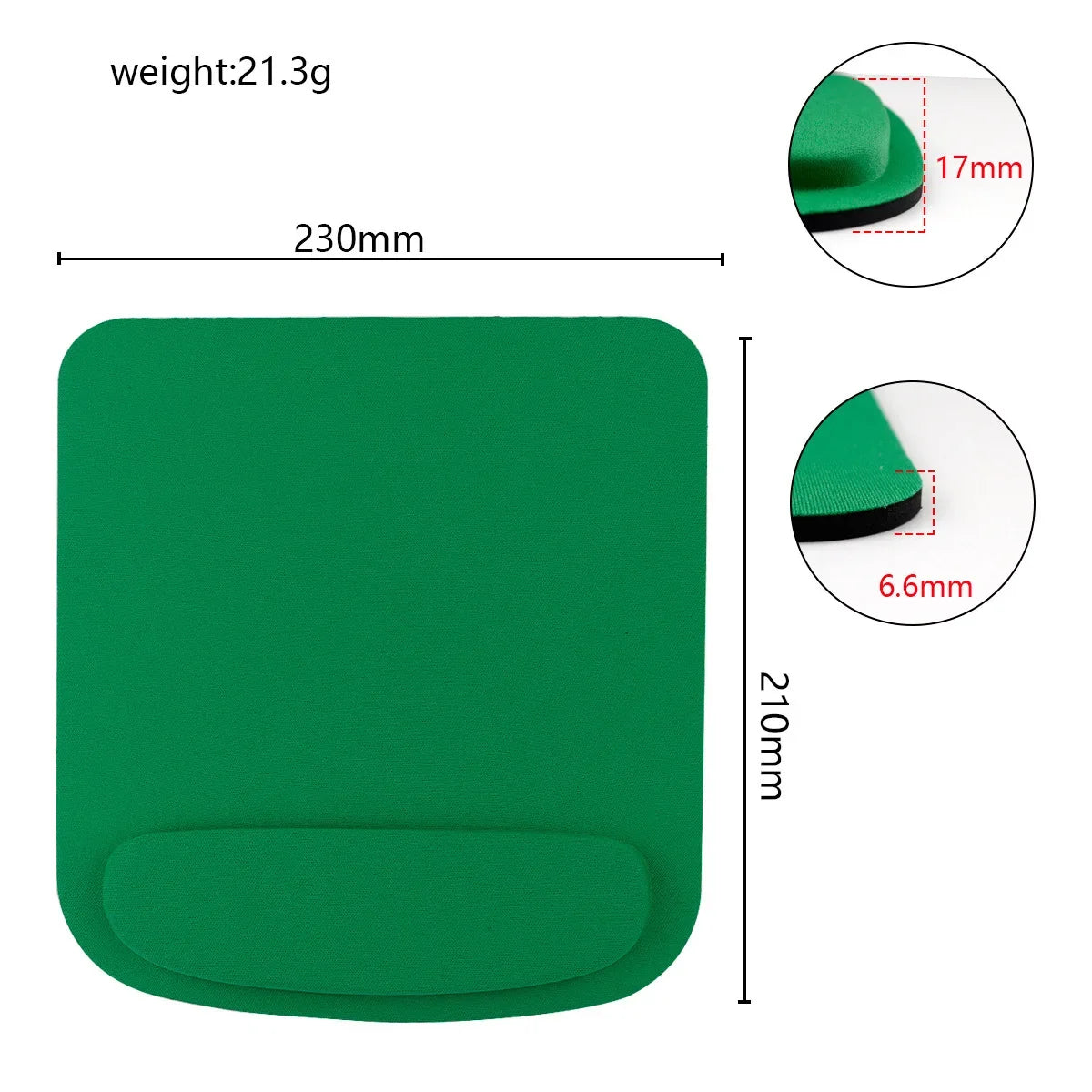 Green ergonomic mouse pad with padded wrist rest, rounded rectangular shape