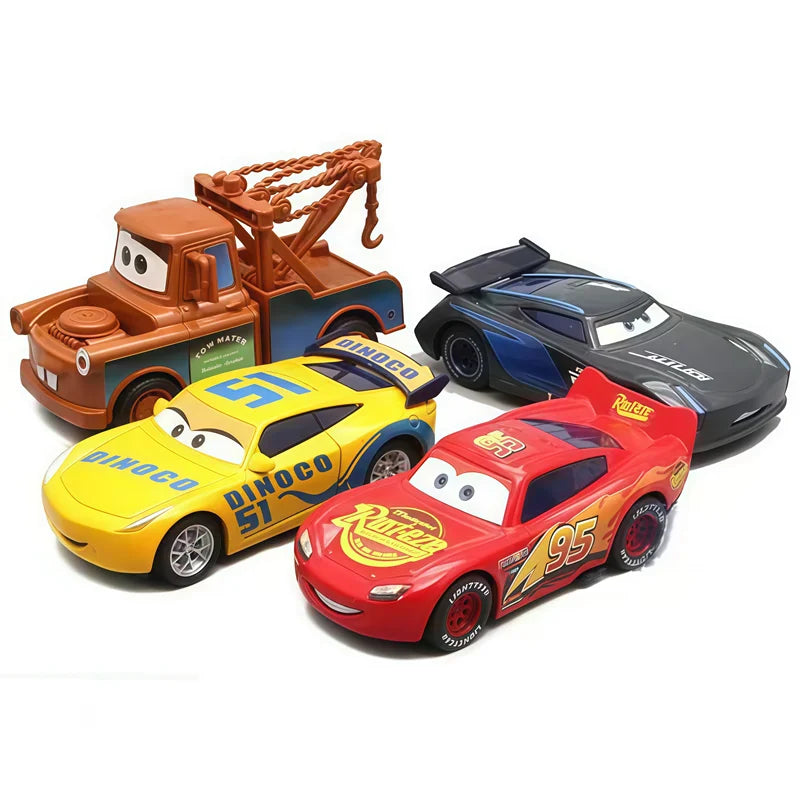 Diecast race car models set: brown tow truck, yellow #51, red #95