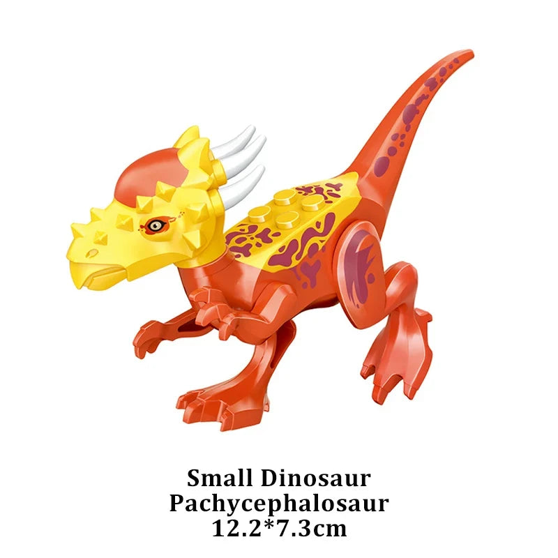 Orange and yellow pachycephalosaurus building figure with spiked crest and tail