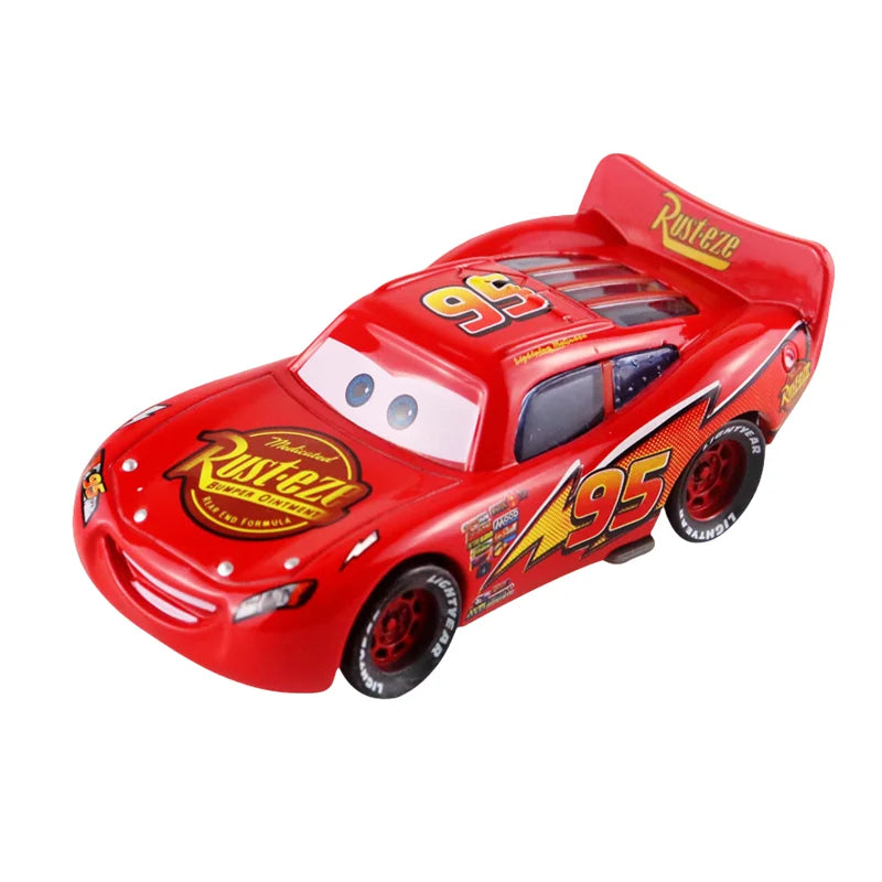 Red diecast race car model with '95' graphic and racing decals, front three-quarter view