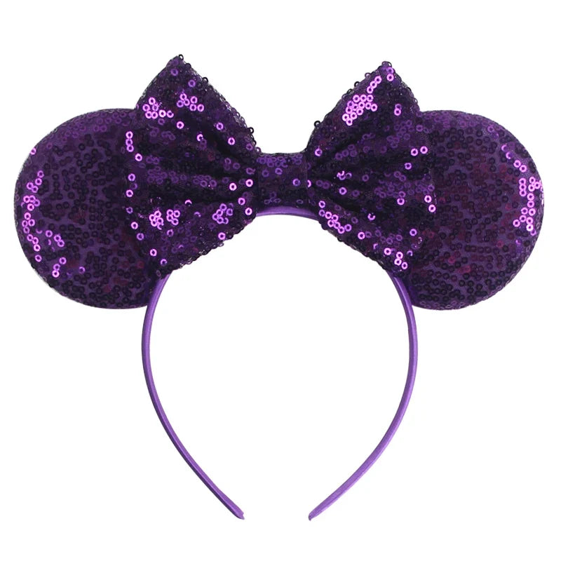 Purple sequin Mickey ears headband with matching purple bow