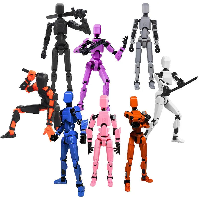 Multi-jointed robot action figure set, assorted colors with poseable limbs and accessories