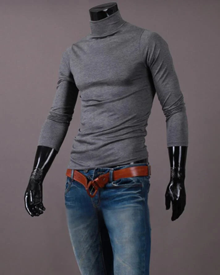 Men's slim-fit thermal shirt, heather gray, high neck, long sleeves with ruching