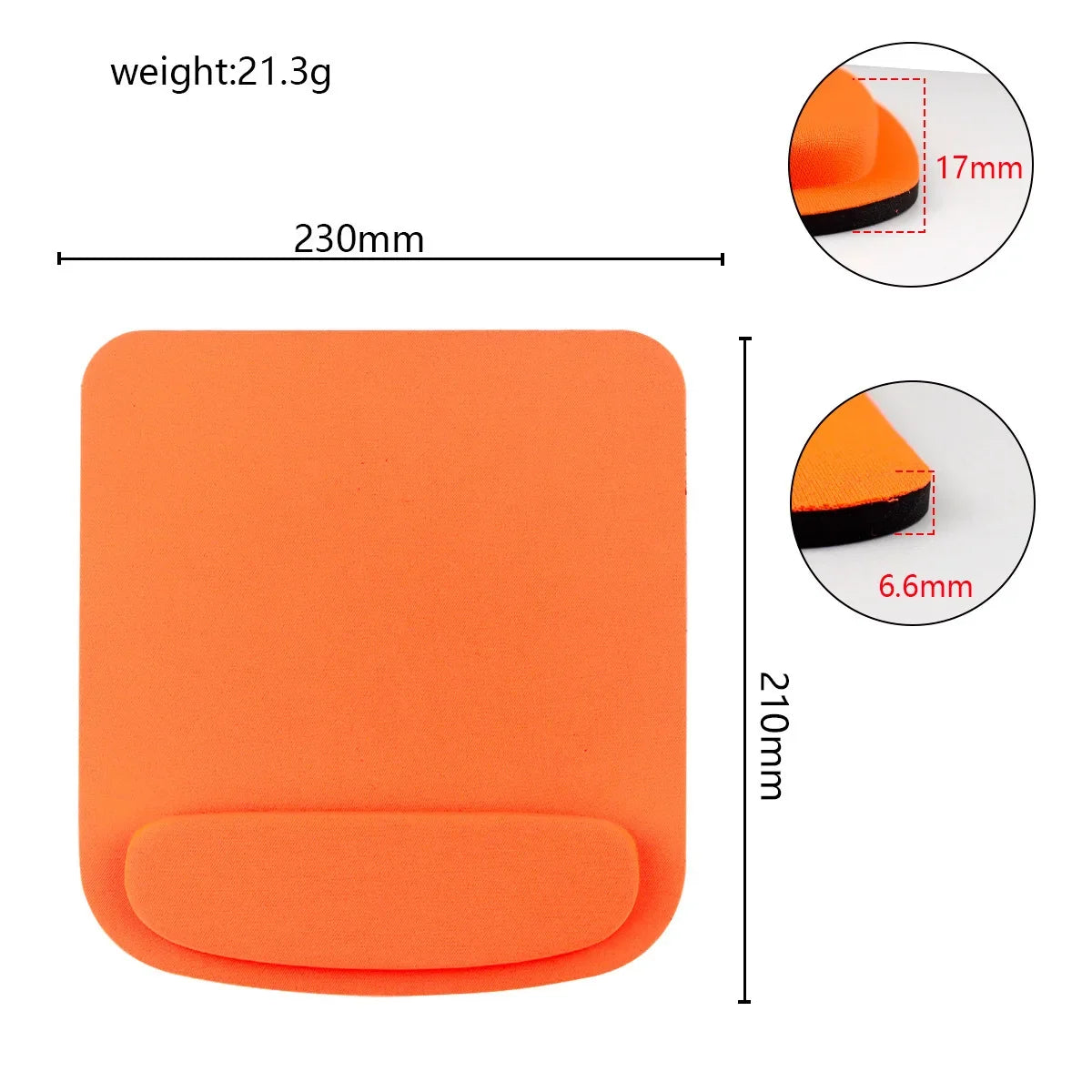 Orange ergonomic mouse pad with padded wrist rest and rounded edges