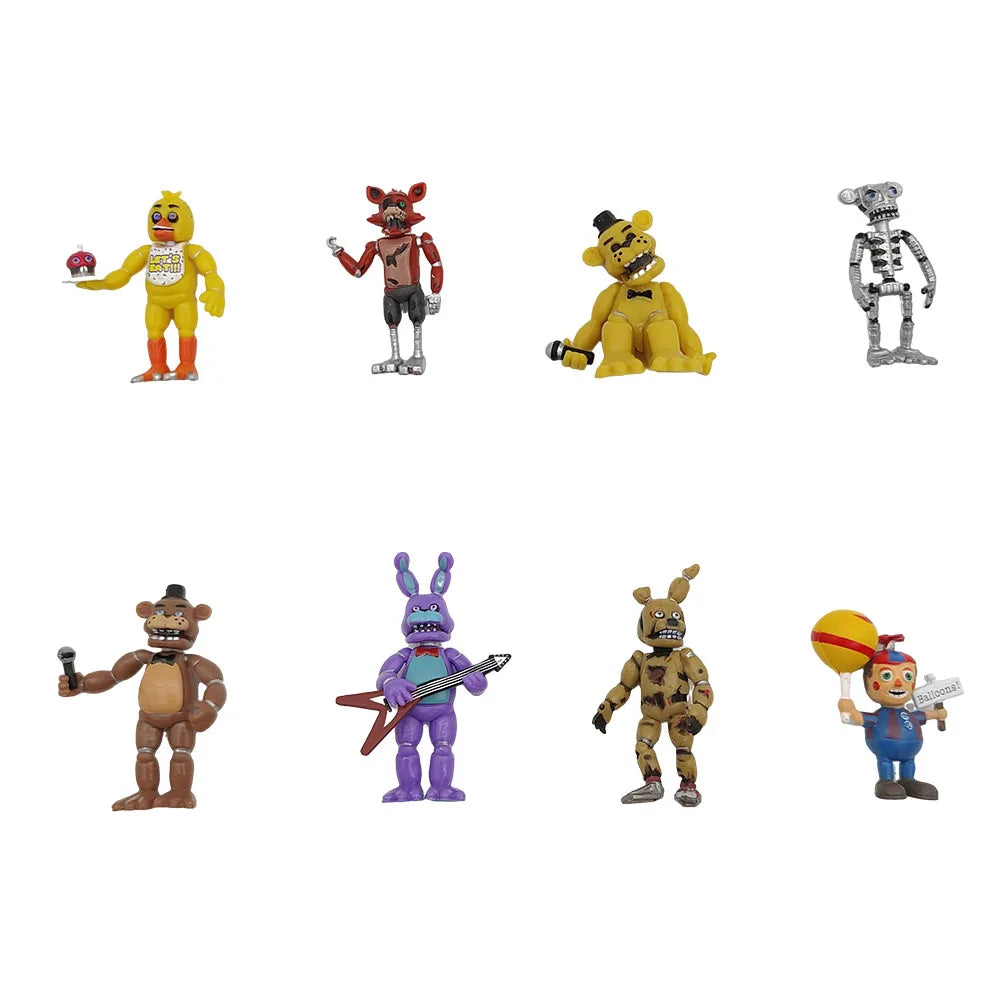 Vinyl character figure set with eight small standing figures in yellow, purple, dark and silver