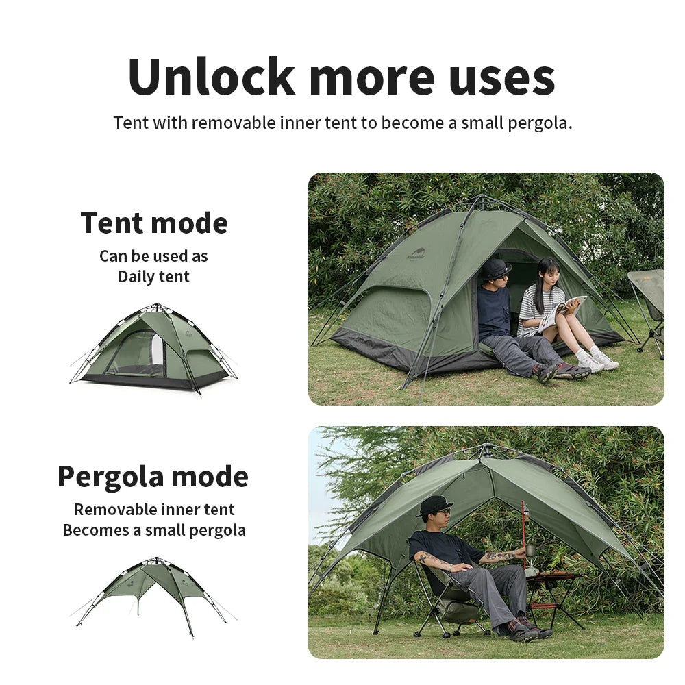 Dark green dome tent with removable inner setup for tent or pergola use