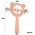 Wooden animal ring baby teether with teething ring and two silver bell-like side pieces