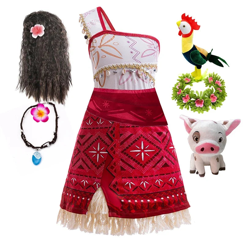 Girls' red and white layered Halloween dress with faux fur trim hem