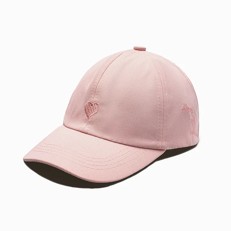 Kids cotton baseball cap, pink color, heart embroidery on front