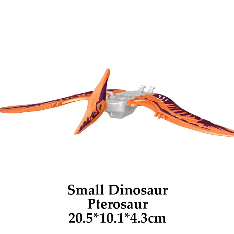 Orange and tan pterosaur building block figure with wide wings and long tail