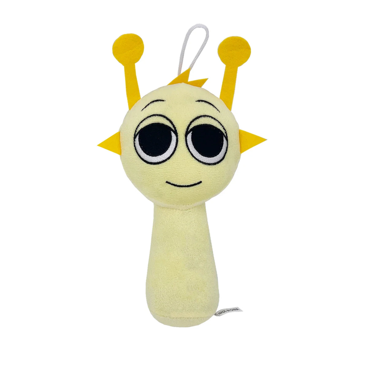 Yellow plush cartoon character doll with long ears, soft stuffed pillow toy