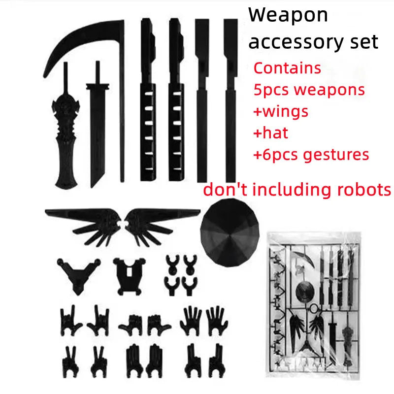 Black weapon accessory set with multiple swords, wings, and gesture parts