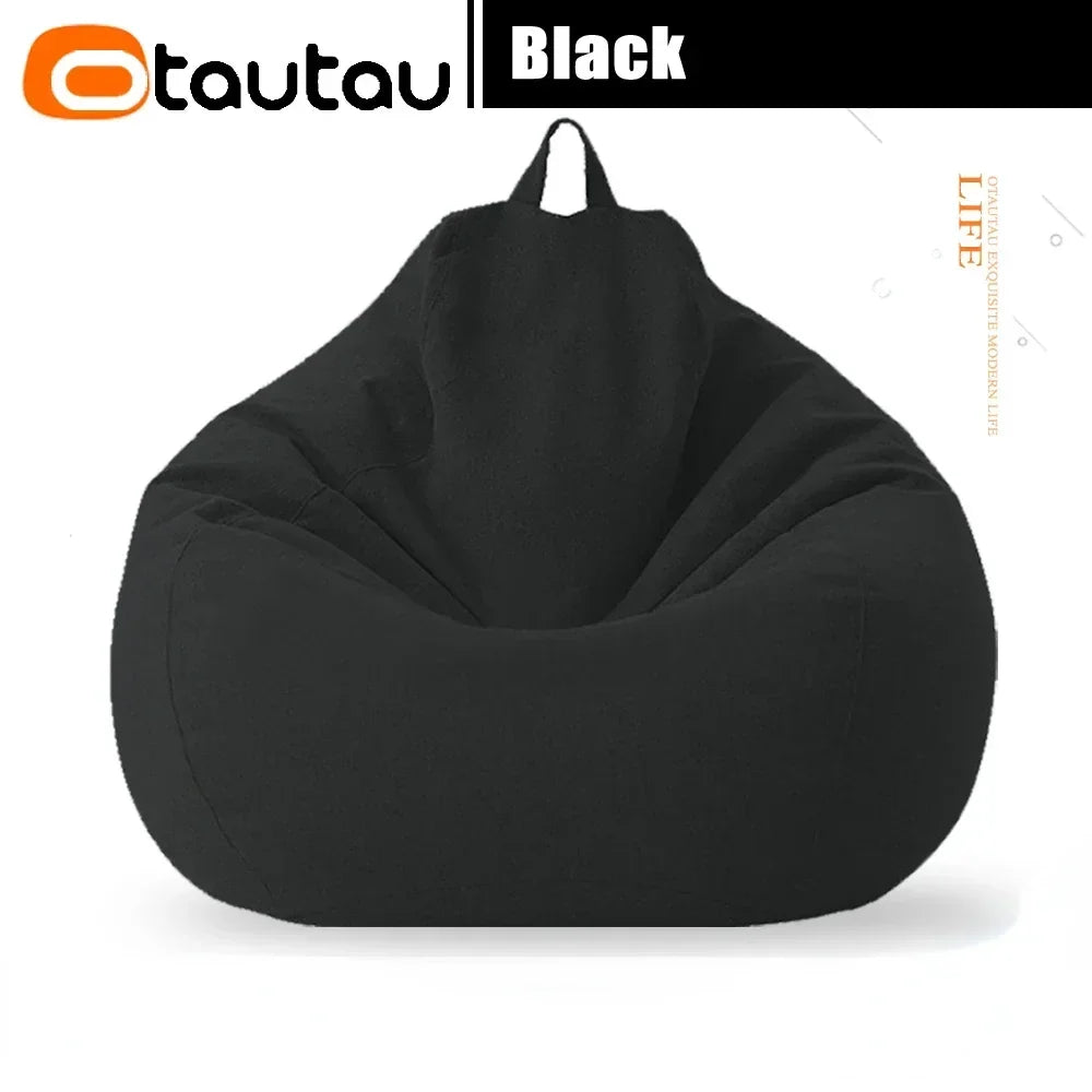 Black bean bag cover with tapered top and carry handle loop, no filler included