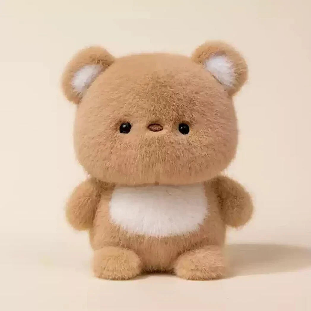 15cm plush bear doll, camel-brown fur with white belly and small feet