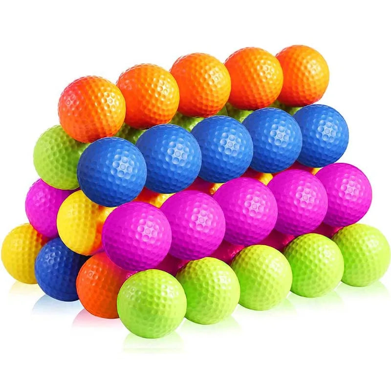 Soft foam golf practice balls, mixed colors, textured dimple surface