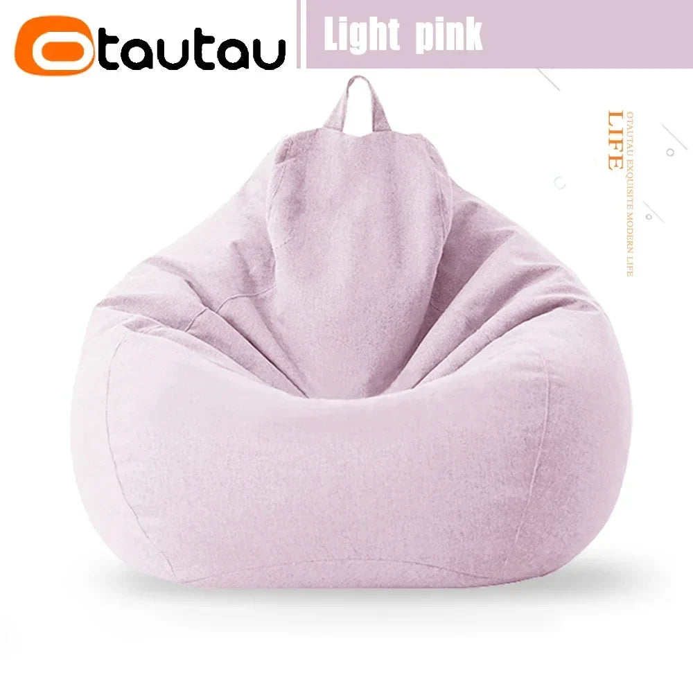 Light pink bean bag cover with tapered top and carry handle loop, no filler included