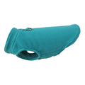 Teal fleece dog winter jacket with D-ring and front neck opening