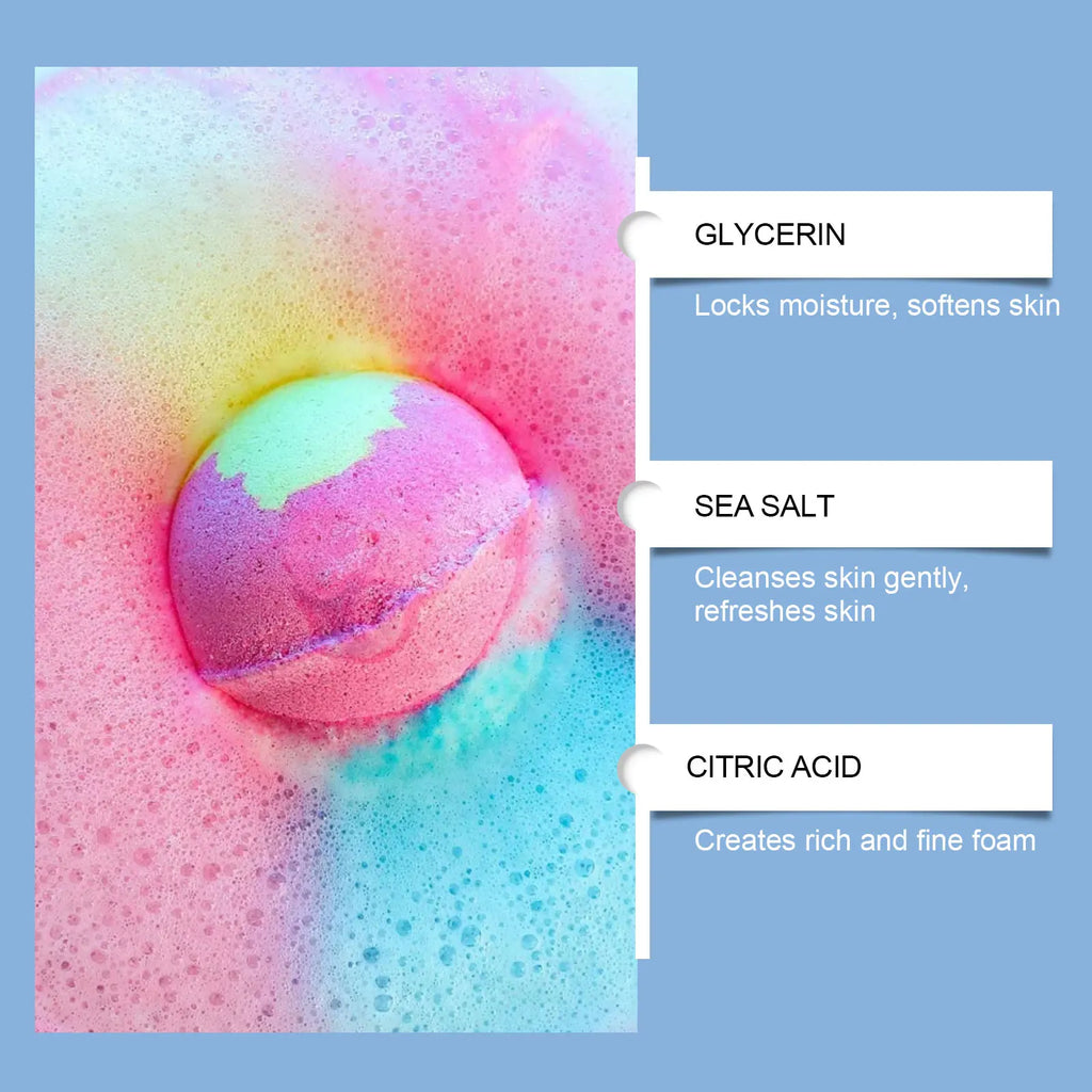 Pastel multi-color bath bomb ball with fizzy lather and foam