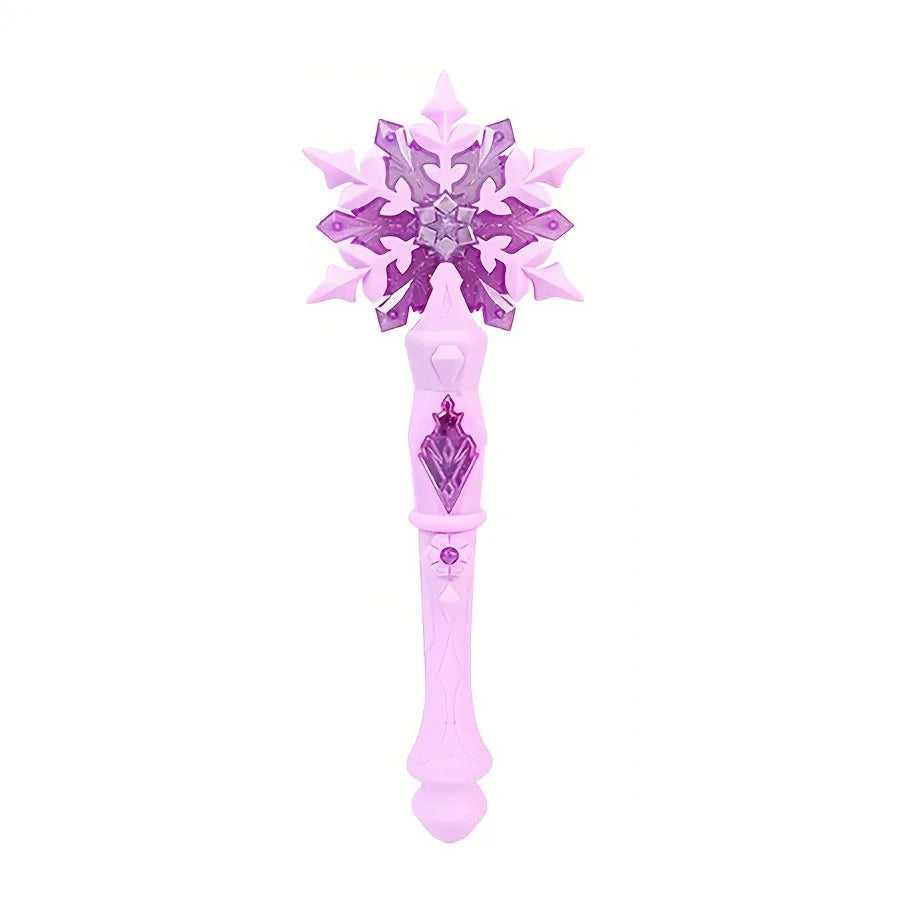 Pink light-up snowflake fairy wand with starburst top and glowing handle