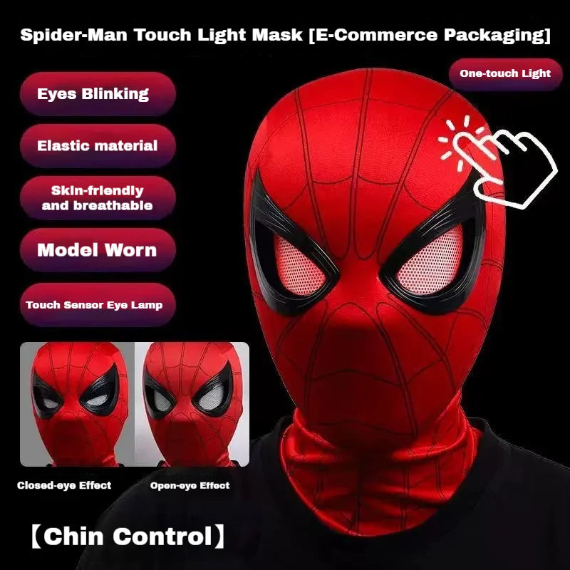 Red Spider-Man touch light electronic mask with blinking glowing eyes