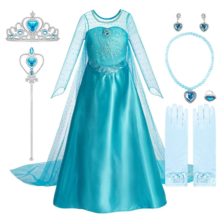 Turquoise princess dress with sheer cape and matching accessories set
