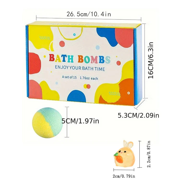 Bath bombs gift box set with one multi-color bath bomb and small surprise toy