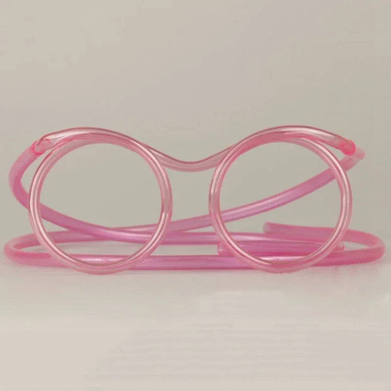 Pink novelty straw glasses with clear lenses and built-in drinking straw
