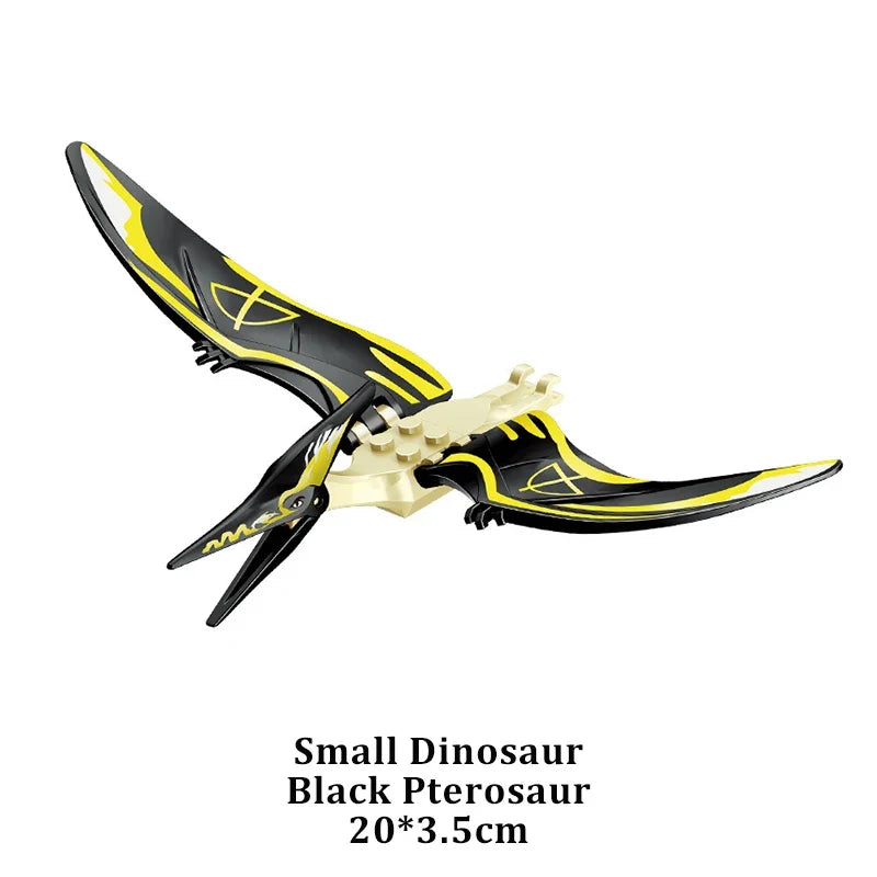 Black pterodactyl building block dinosaur with neon yellow wing lines