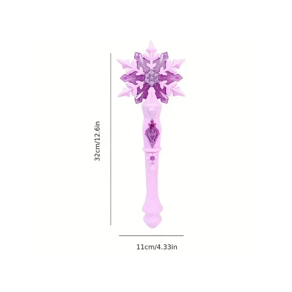 Lilac snowflake light sound wand with height measurement on a white display