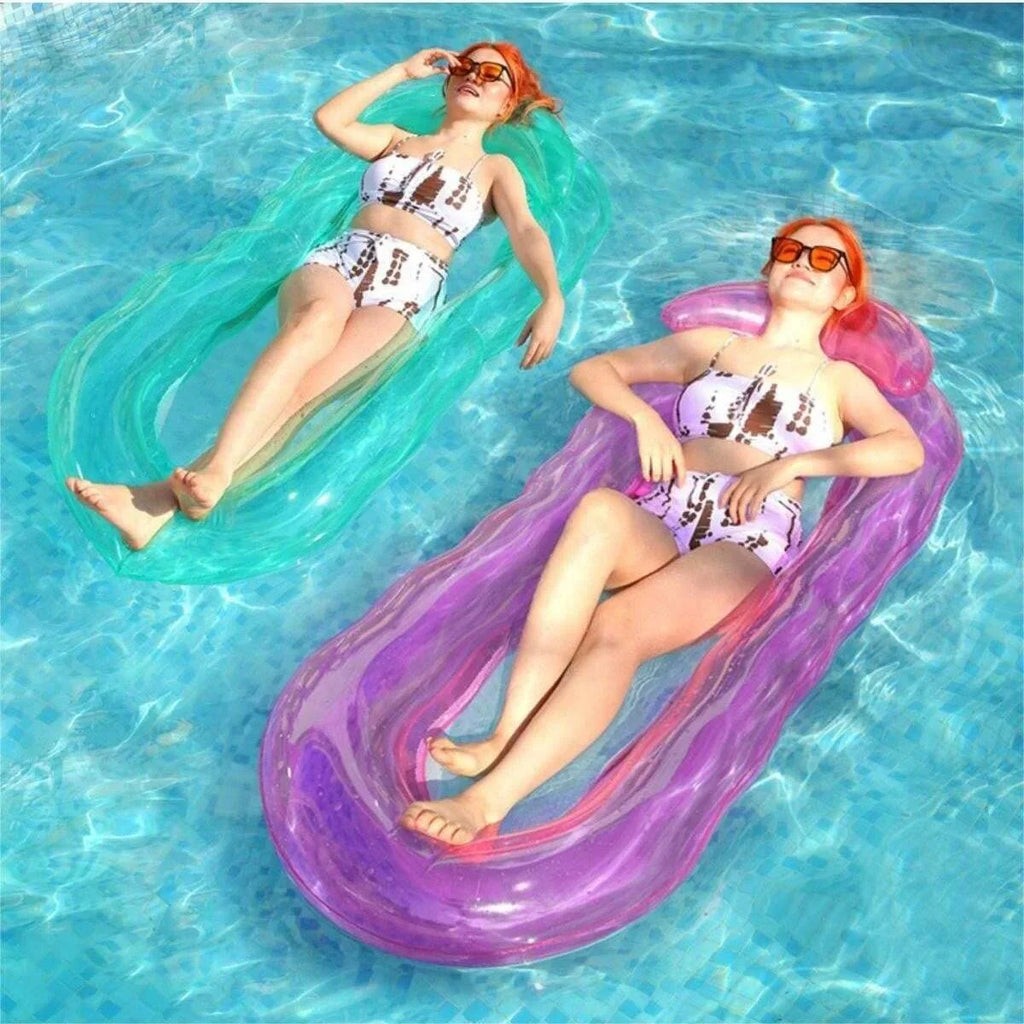 Inflatable pool lounger float, pink-purple with raised headrest for adults