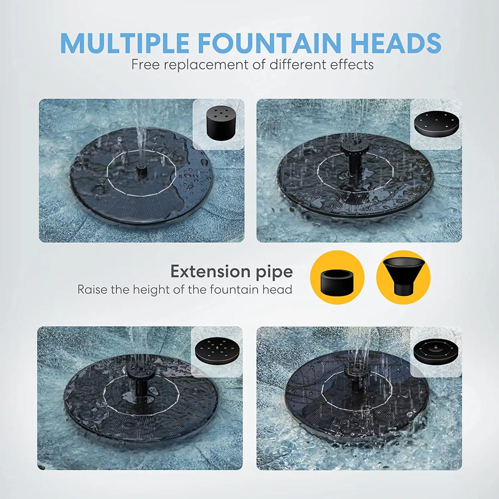 Dark round fountain base with multiple fountain head options