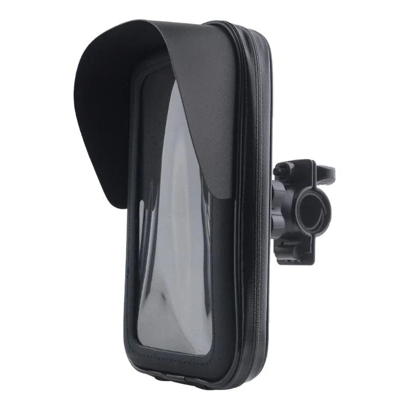 Waterproof bike phone holder with clear touchscreen window and secure handlebar mount