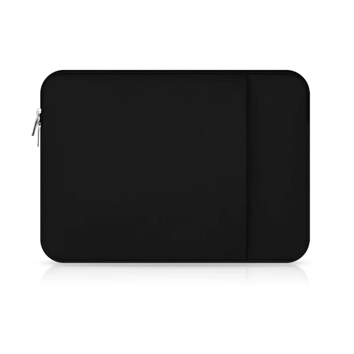 Black laptop inner bag sleeve with zipper closure and padded front panel