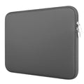 Grey zippered laptop sleeve case with rounded corners and smooth outer shell.