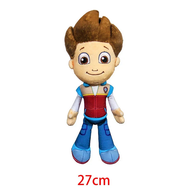 Plush dog toy character in blue and red outfit, 27cm