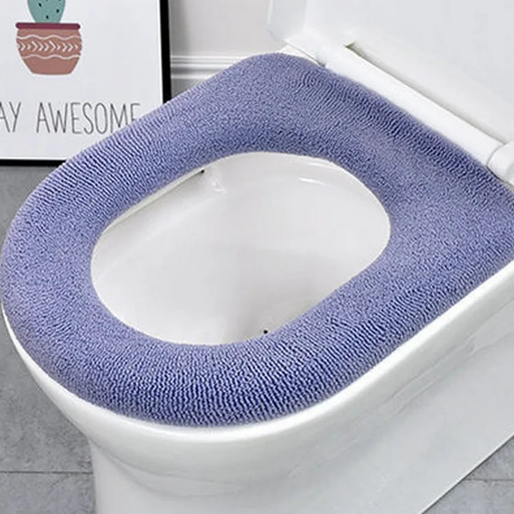 Toilet seat cover mat cushion, thick blue-purple loop-pile with oval cutout