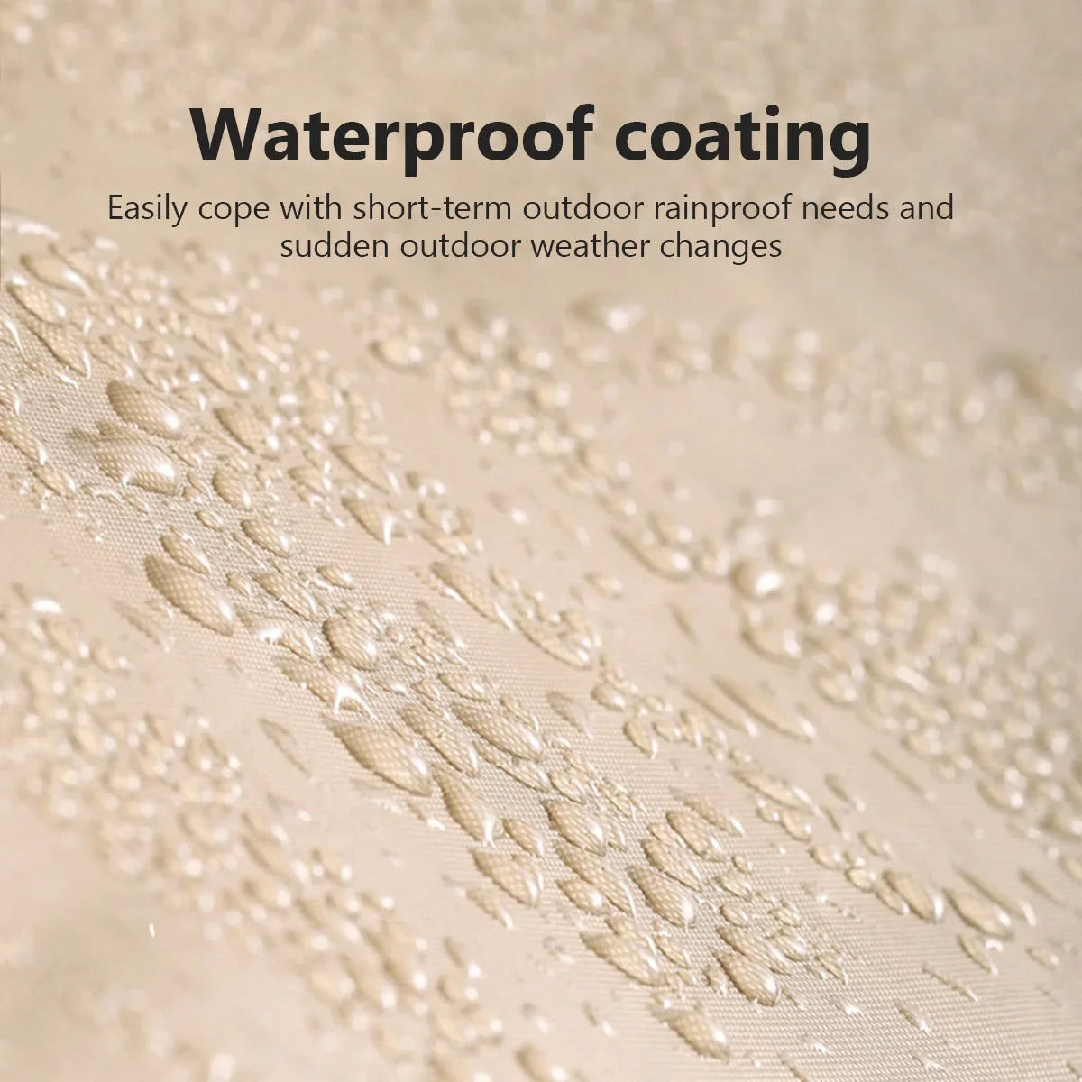 Waterproof tent fabric with textured coating and water droplet surface