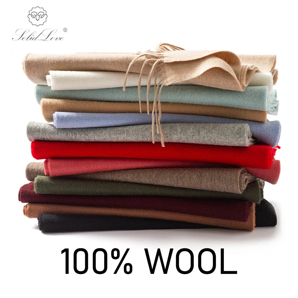 100% wool winter scarf, folded assortment in multiple colors with fringed edges