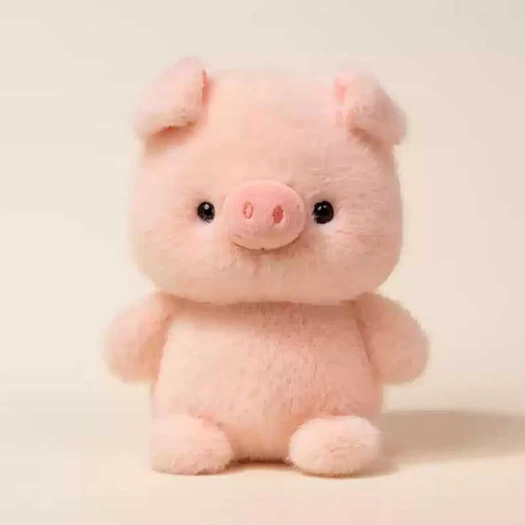 15cm plush pig doll, soft pink fur with small snout and dark button eyes