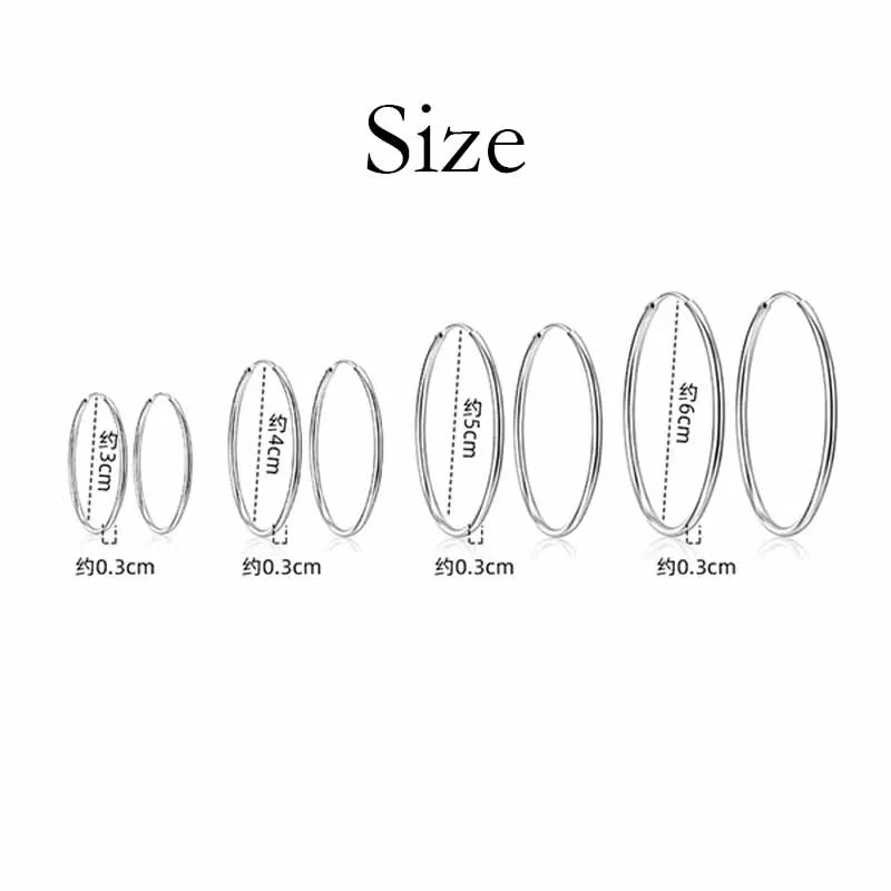 Silver hoop earring size chart showing multiple diameter options