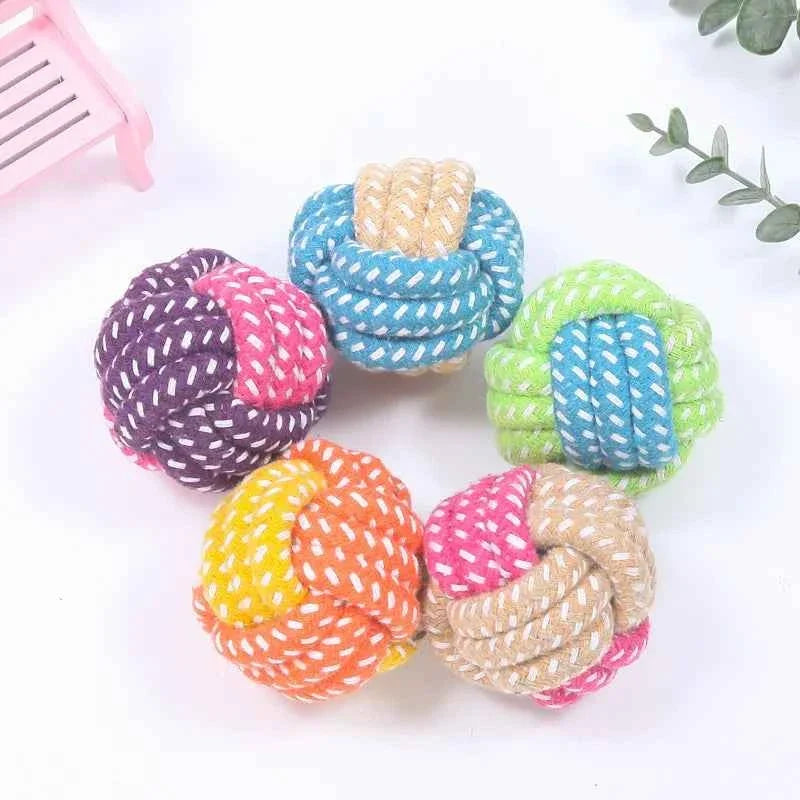 Assorted cotton rope ball dog chew toys, braided balls with rope loops