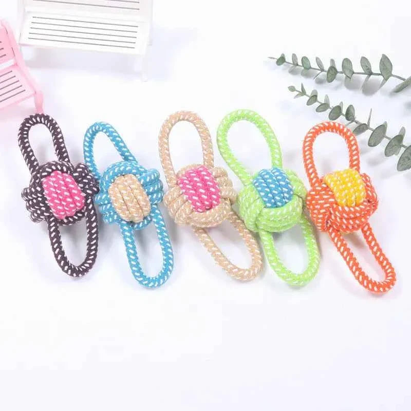 Braided cotton rope ball dog toys with rope loops, multicolor set