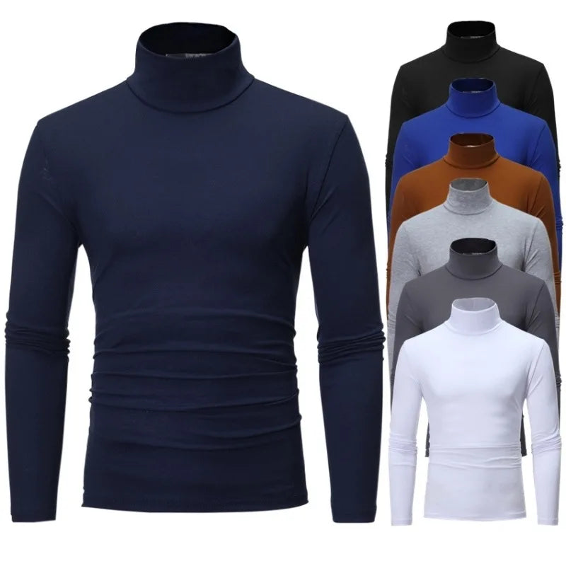 Navy blue slim-fit thermal shirt, high neck and long sleeves with ruched waist detail