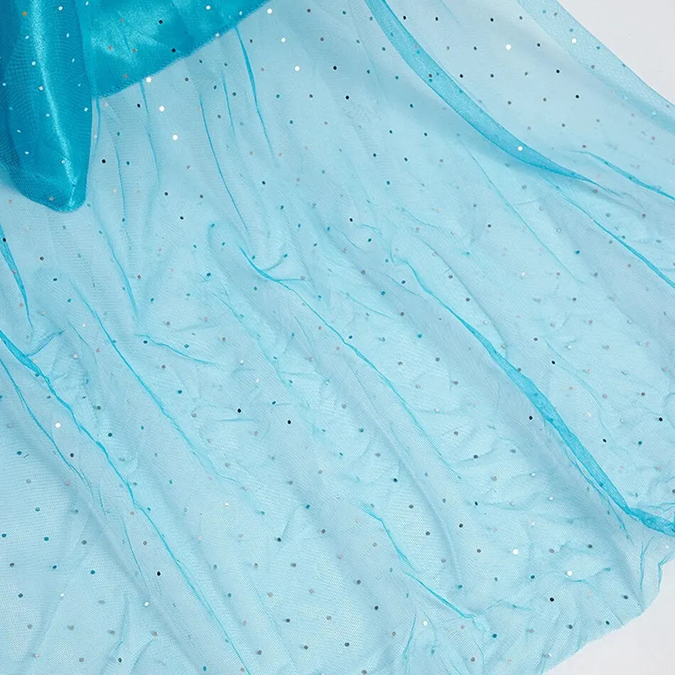 Light blue tulle skirt overlay with sparkly speckles and soft ruffled edge