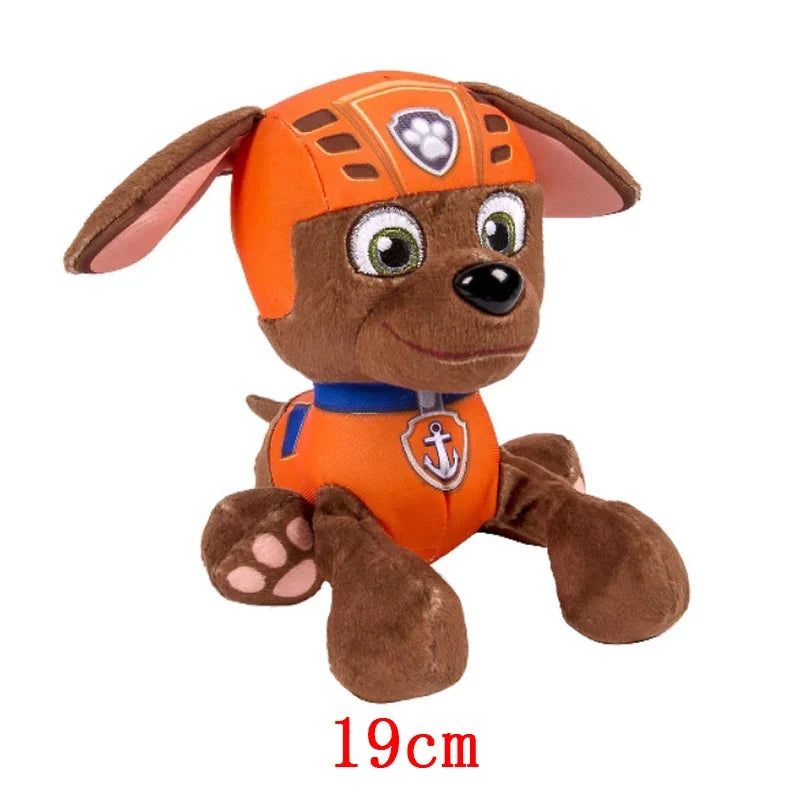 Cartoon dog plush doll in orange vest with anchor badge, 19cm