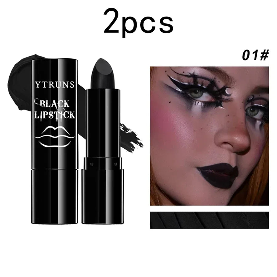 2-piece matte black lipstick set with YTRUNS tube and bullet, swatch included