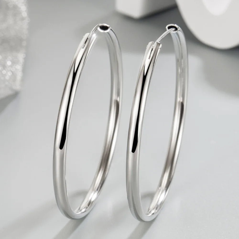 925 sterling silver thick hoop earrings, smooth round profile