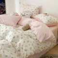 Floral bedding set with duvet cover and pillowcases, cream with pink floral print