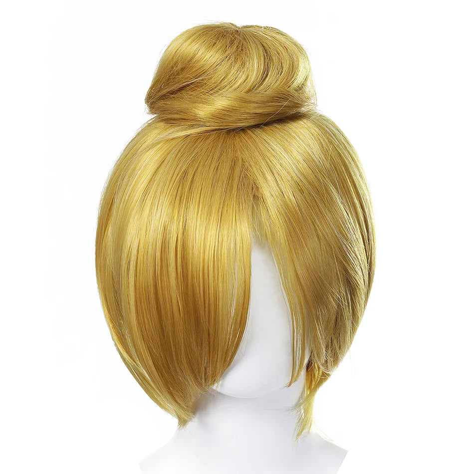 Blonde kids fairy wig with side-swept bangs and short bob length